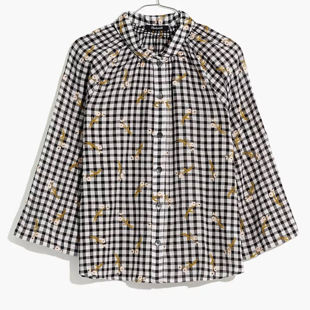 Daisy Sketch Embroidered Raglan Peasant Gingham